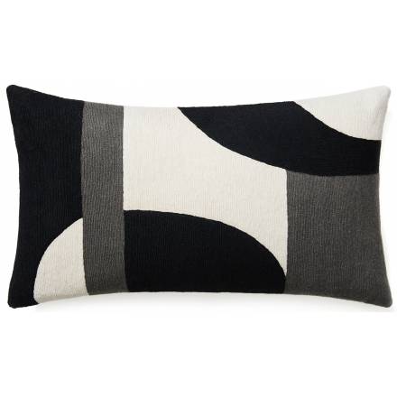 Judy Ross Textiles Hand-Embroidered Chain Stitch Luna Throw Pillow cream/black/dark grey